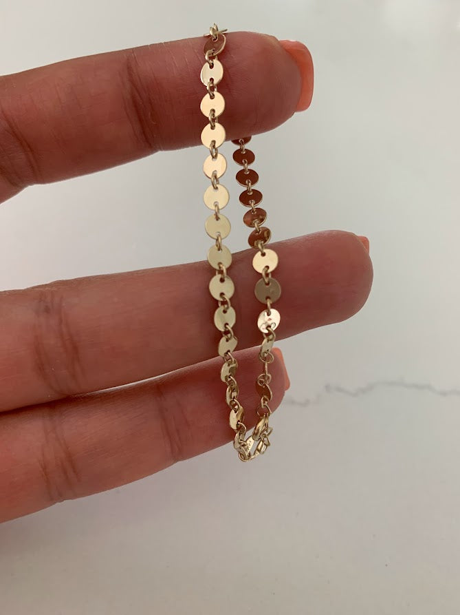 14K Gold Disc Bracelet | Sequin Bracelet in Solid Gold