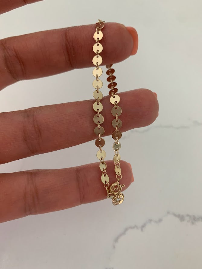 14K Gold Disc Bracelet | Sequin Bracelet in Solid Gold