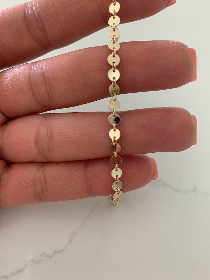 14K Gold Disc Bracelet | Sequin Bracelet in Solid Gold