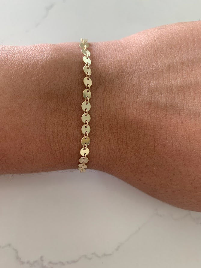 14K Gold Disc Bracelet | Sequin Bracelet in Solid Gold