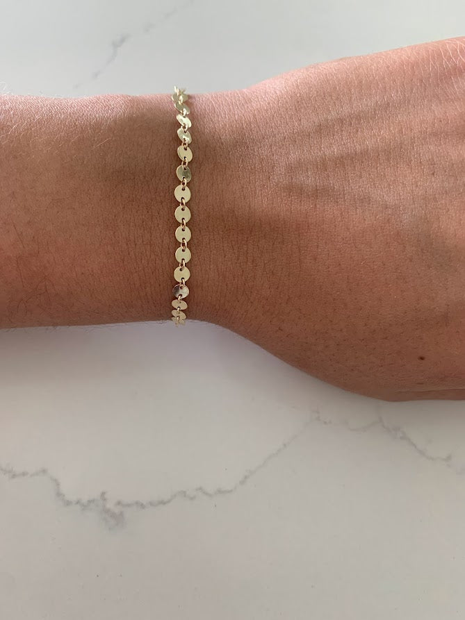 14K Gold Disc Bracelet | Sequin Bracelet in Solid Gold