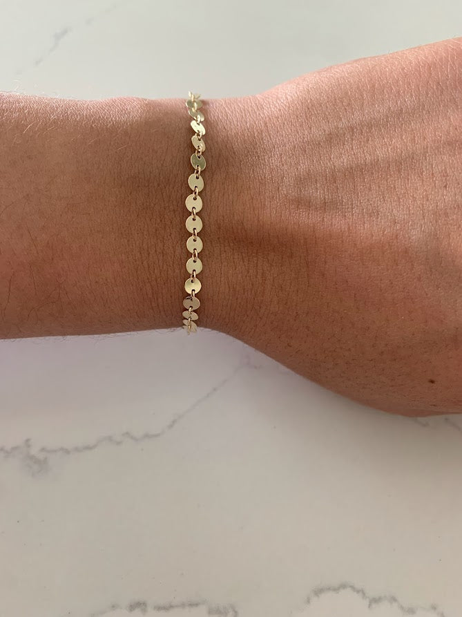14K Gold Disc Bracelet | Sequin Bracelet in Solid Gold