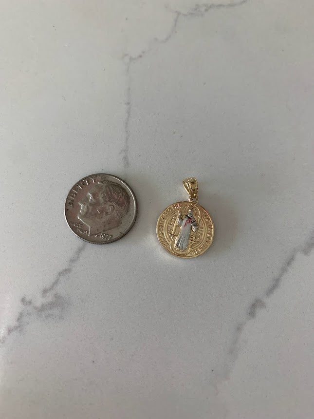 14K Gold Two Tone Saint Benedict Pendant | Everyday Jewelry | Saint Benedict