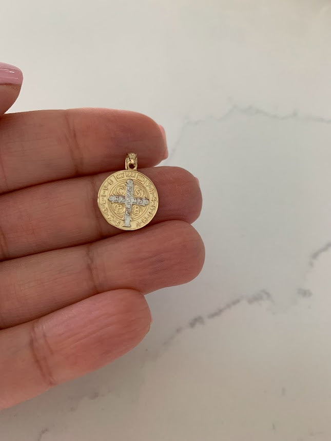 14K Gold Two Tone Saint Benedict Pendant | Everyday Jewelry | Saint Benedict