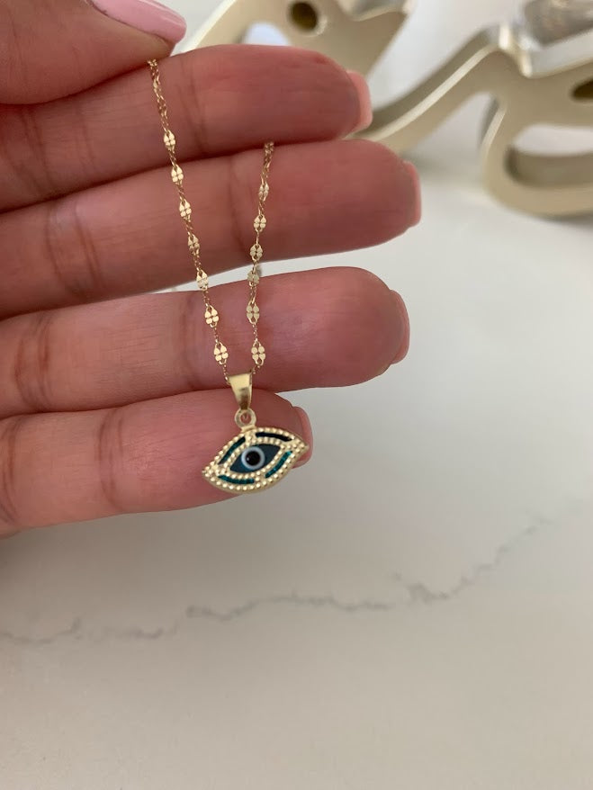 Evil Eye Necklace in 14K Solid Gold | Protection Necklace for Women | 14K Real Gold Jewelry | Gift for Her | Evil Eye Necklace