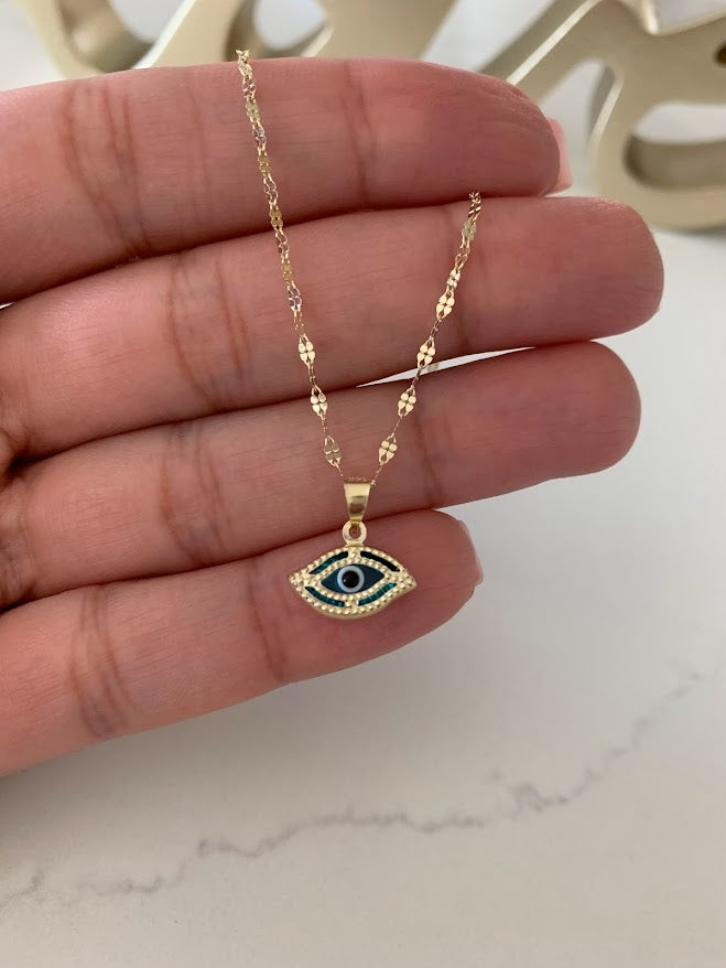 Evil Eye Necklace in 14K Solid Gold | Protection Necklace for Women | 14K Real Gold Jewelry | Gift for Her | Evil Eye Necklace