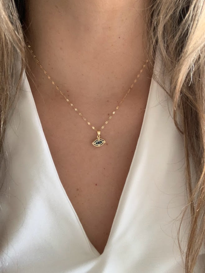 Evil Eye Necklace in 14K Solid Gold | Protection Necklace for Women | 14K Real Gold Jewelry | Gift for Her | Evil Eye Necklace