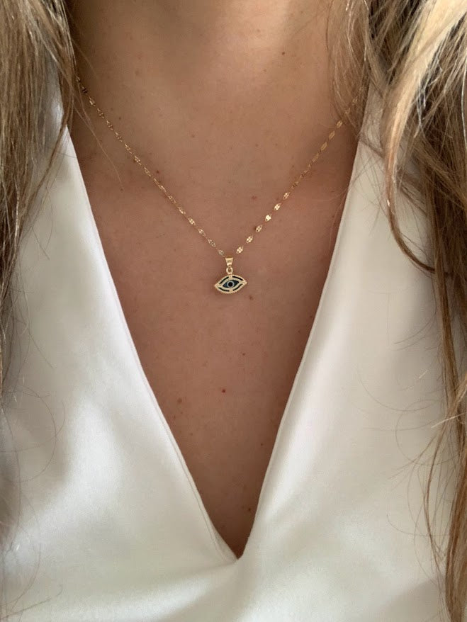 Evil Eye Necklace in 14K Solid Gold | Protection Necklace for Women | 14K Real Gold Jewelry | Gift for Her | Evil Eye Necklace