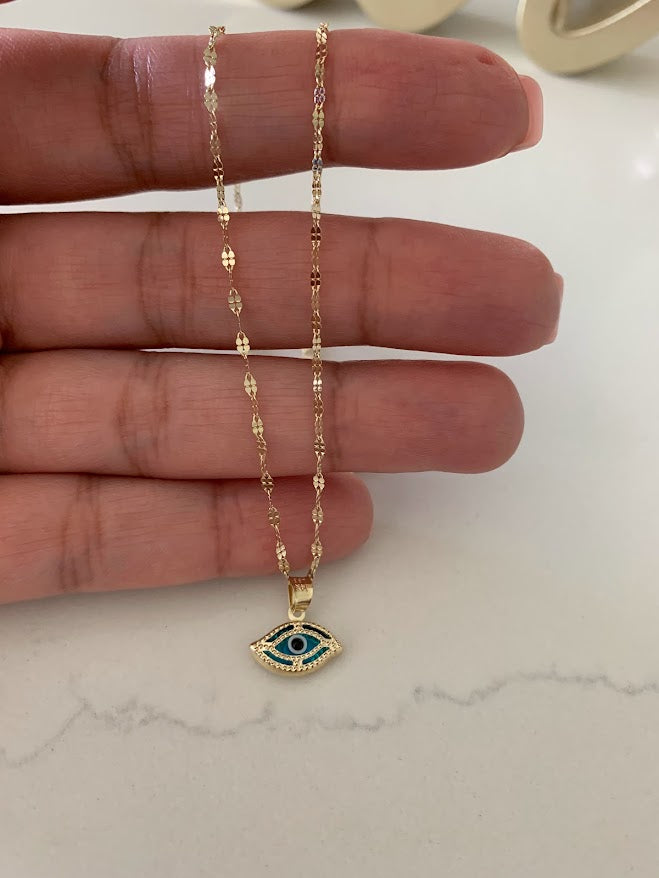 Evil Eye Necklace in 14K Solid Gold | Protection Necklace for Women | 14K Real Gold Jewelry | Gift for Her | Evil Eye Necklace