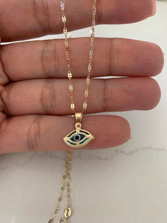 Evil Eye Necklace in 14K Solid Gold | Protection Necklace for Women | 14K Real Gold Jewelry | Gift for Her | Evil Eye Necklace