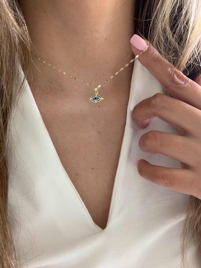 Evil Eye Necklace in 14K Solid Gold | Protection Necklace for Women | 14K Real Gold Jewelry | Gift for Her | Evil Eye Necklace