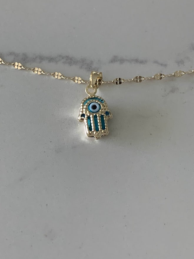 Hamsa Evil Eye Necklace in 14K Solid Gold | Protection Necklace for Women | 14K Real Gold Jewelry | Gift for Her | Hamsa Evil Eye Necklace