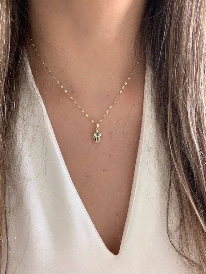 Hamsa Evil Eye Necklace in 14K Solid Gold | Protection Necklace for Women | 14K Real Gold Jewelry | Gift for Her | Hamsa Evil Eye Necklace