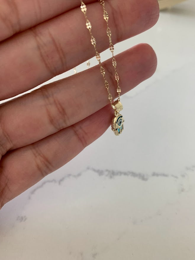 Hamsa Evil Eye Necklace in 14K Solid Gold | Protection Necklace for Women | 14K Real Gold Jewelry | Gift for Her | Hamsa Evil Eye Necklace