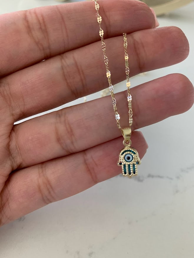 Hamsa Evil Eye Necklace in 14K Solid Gold | Protection Necklace for Women | 14K Real Gold Jewelry | Gift for Her | Hamsa Evil Eye Necklace