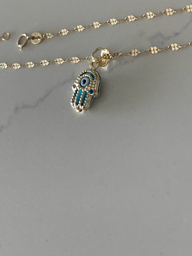 Hamsa Evil Eye Necklace in 14K Solid Gold | Protection Necklace for Women | 14K Real Gold Jewelry | Gift for Her | Hamsa Evil Eye Necklace