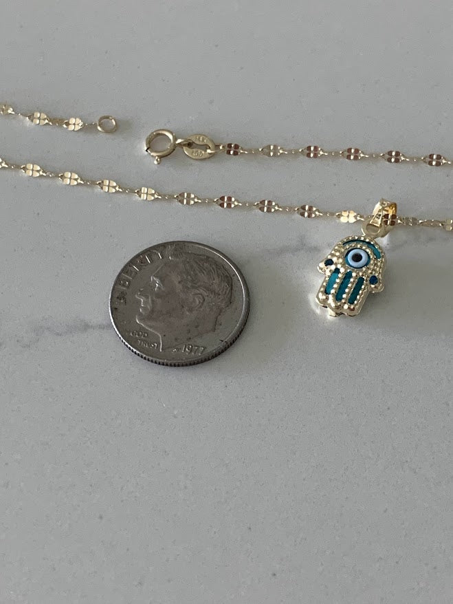 Hamsa Evil Eye Necklace in 14K Solid Gold | Protection Necklace for Women | 14K Real Gold Jewelry | Gift for Her | Hamsa Evil Eye Necklace