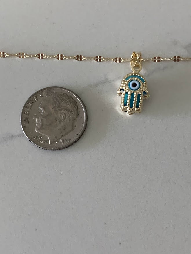 Hamsa Evil Eye Necklace in 14K Solid Gold | Protection Necklace for Women | 14K Real Gold Jewelry | Gift for Her | Hamsa Evil Eye Necklace