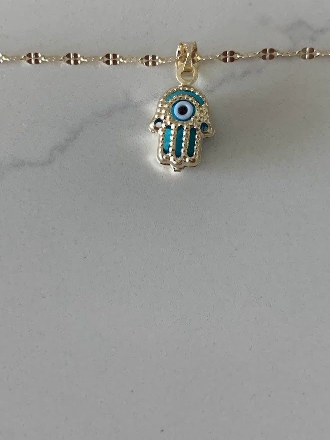 Hamsa Evil Eye Necklace in 14K Solid Gold | Protection Necklace for Women | 14K Real Gold Jewelry | Gift for Her | Hamsa Evil Eye Necklace