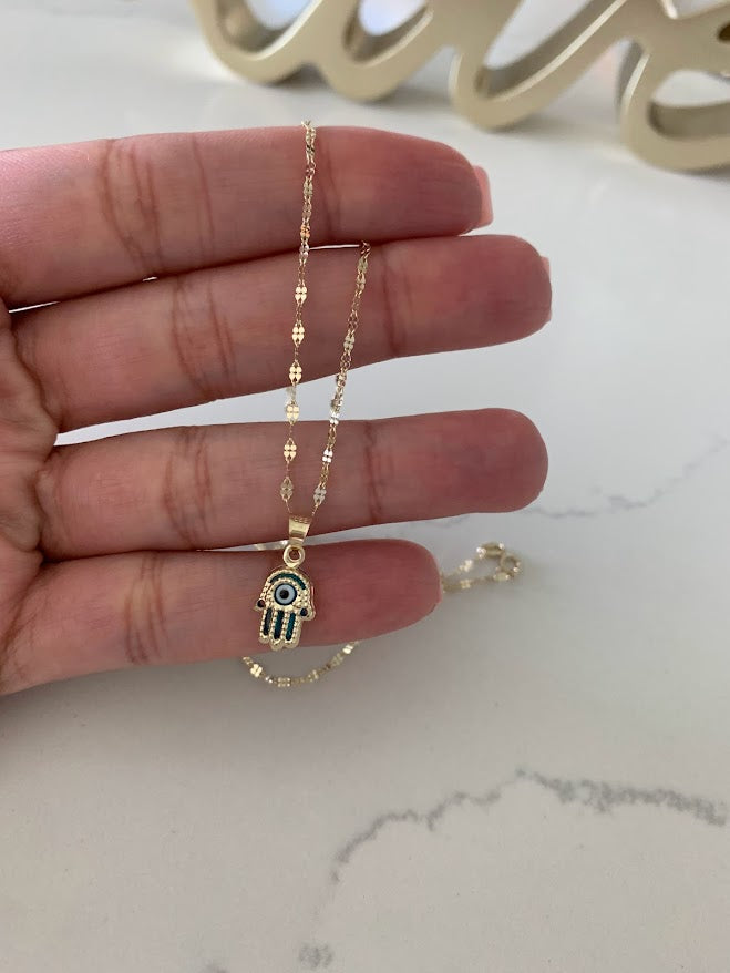 Hamsa Evil Eye Necklace in 14K Solid Gold | Protection Necklace for Women | 14K Real Gold Jewelry | Gift for Her | Hamsa Evil Eye Necklace
