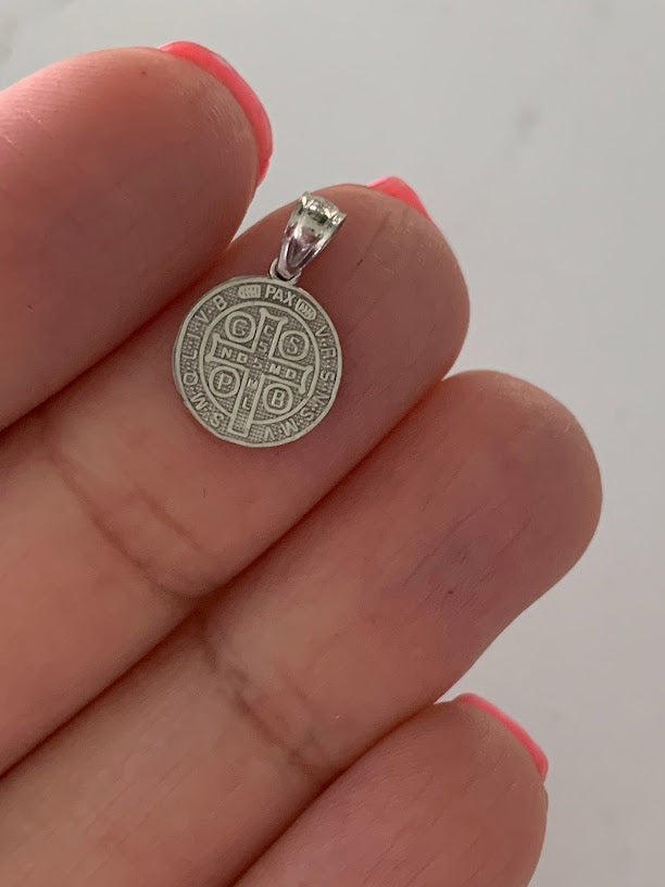 10MM 14K Solid Gold Saint Benedict | Two Tone or White Gold Religious Pendant | Saint Benedict Pendant | Two TONE 14K Solid Gold Pendant