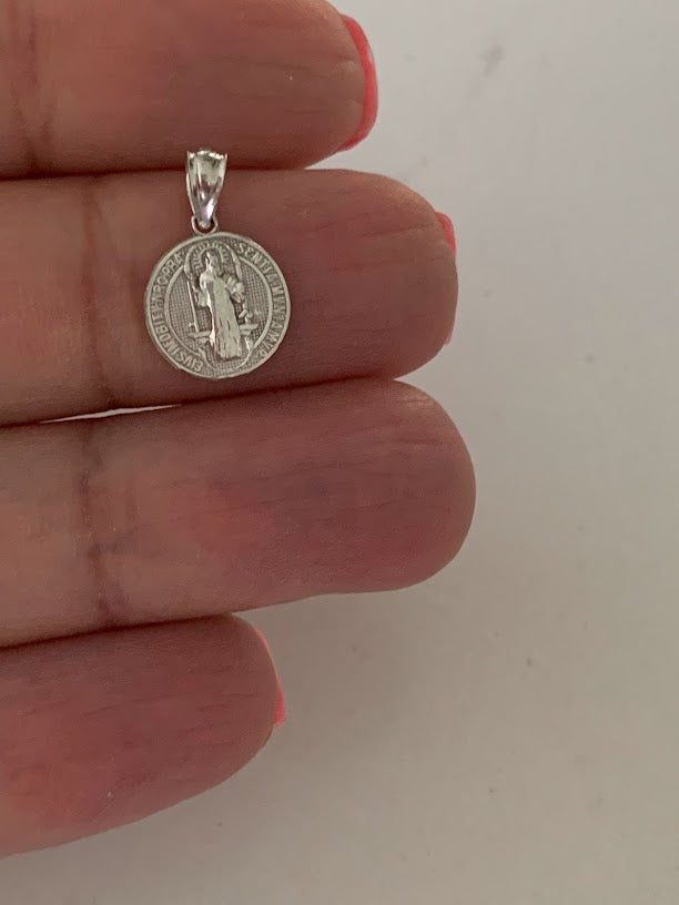 10MM 14K Solid Gold Saint Benedict | Two Tone or White Gold Religious Pendant | Saint Benedict Pendant | Two TONE 14K Solid Gold Pendant
