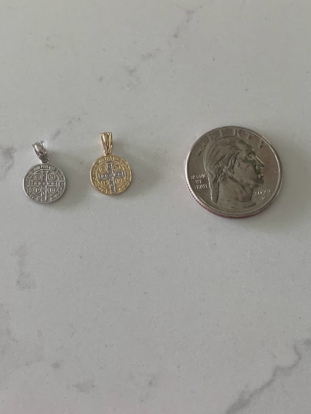 10MM 14K Solid Gold Saint Benedict | Two Tone or White Gold Religious Pendant | Saint Benedict Pendant | Two TONE 14K Solid Gold Pendant