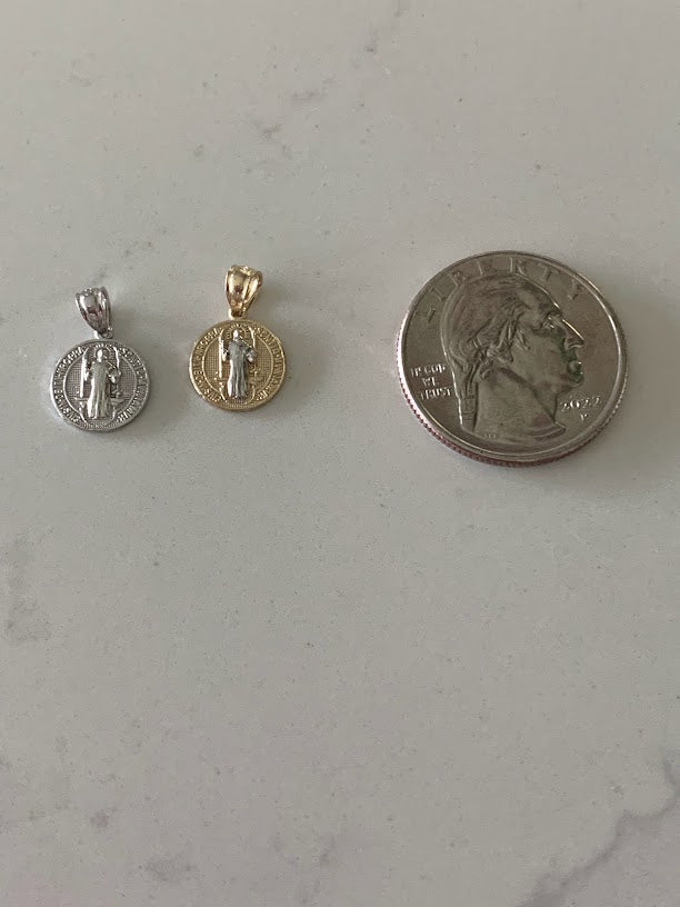 10MM 14K Solid Gold Saint Benedict | Two Tone or White Gold Religious Pendant | Saint Benedict Pendant | Two TONE 14K Solid Gold Pendant