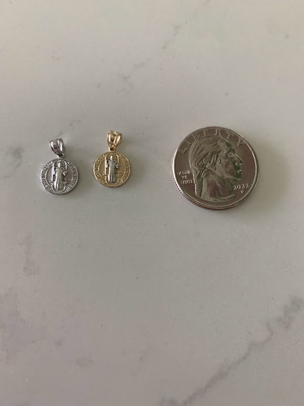 10MM 14K Solid Gold Saint Benedict | Two Tone or White Gold Religious Pendant | Saint Benedict Pendant | Two TONE 14K Solid Gold Pendant