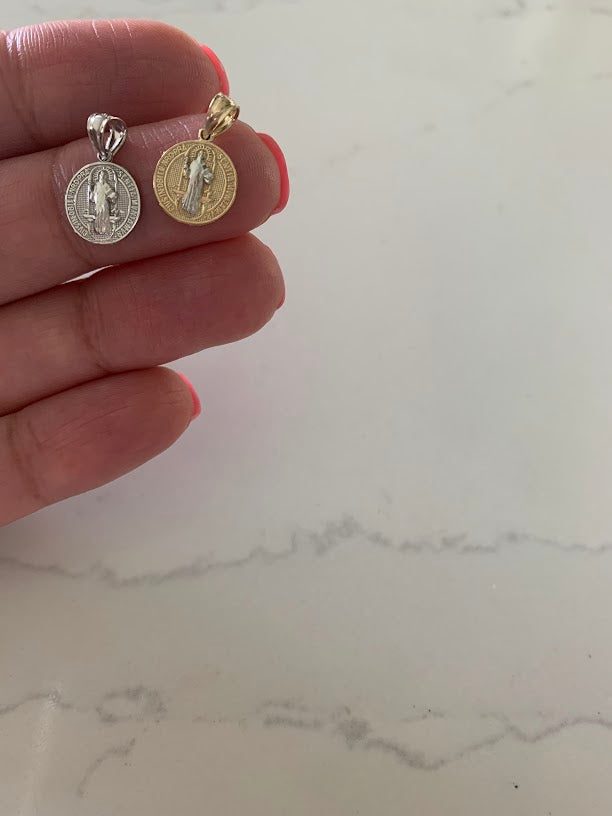 10MM 14K Solid Gold Saint Benedict | Two Tone or White Gold Religious Pendant | Saint Benedict Pendant | Two TONE 14K Solid Gold Pendant