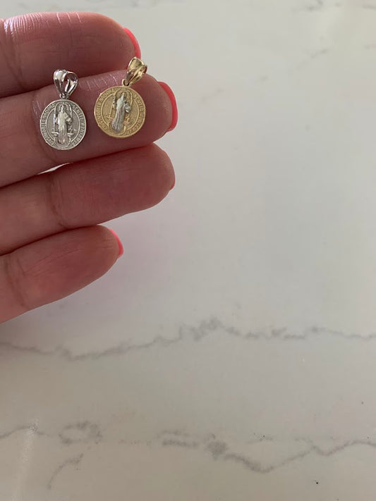 10MM 14K Solid Gold Saint Benedict | Two Tone or White Gold Religious Pendant | Saint Benedict Pendant | Two TONE 14K Solid Gold Pendant