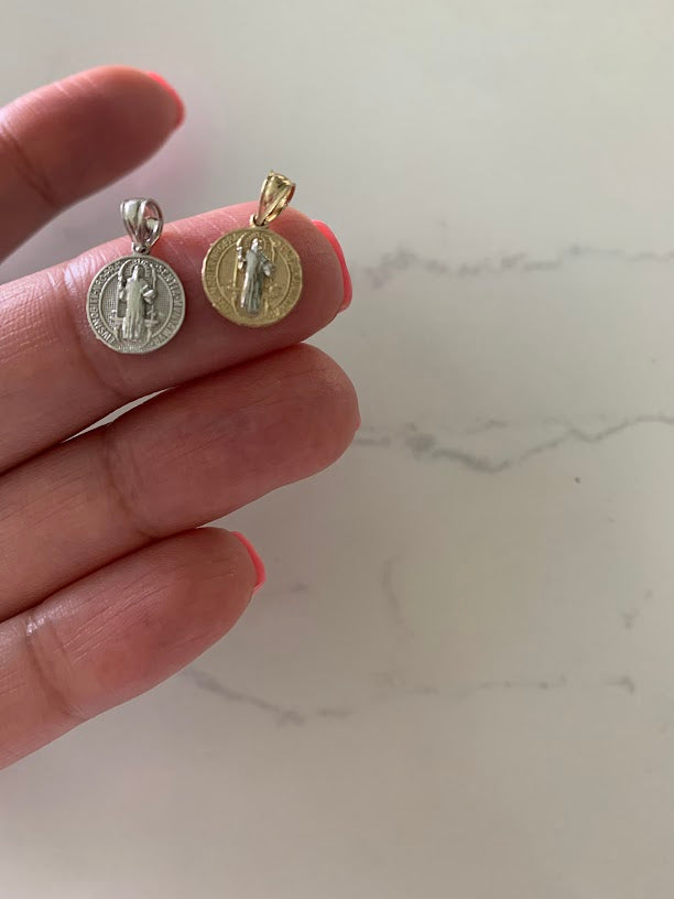 10MM 14K Solid Gold Saint Benedict | Two Tone or White Gold Religious Pendant | Saint Benedict Pendant | Two TONE 14K Solid Gold Pendant