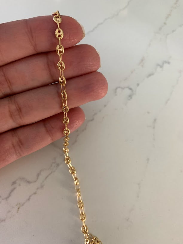 14K Gold Puffed Mariner Anklet Bracelet, 4MM Wide, Real 14K Gold Anklet, Gold Ankle Bracelet, Women Ankle Jewelry, Puffed Mariner Anklet