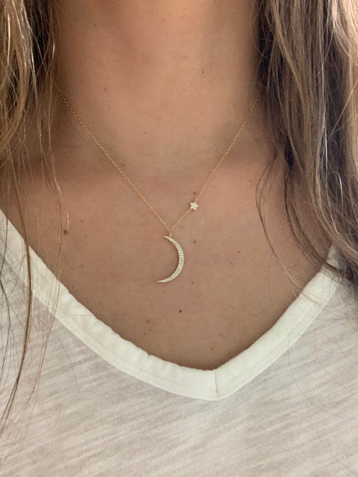 Gold Hanging Moon and Star Necklace, Dainty Star Necklace, Layering Necklace, Star Necklace, Crescent Moon, Moon and Star Necklace, 16+2"