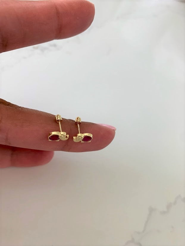 14K Bezel Fuchsia Elephant Earrings, Dainty Earrings, Women Earrings, Kid Earrings, Solid Gold Elephant, Fuchsia Elephants, Gold Earrings