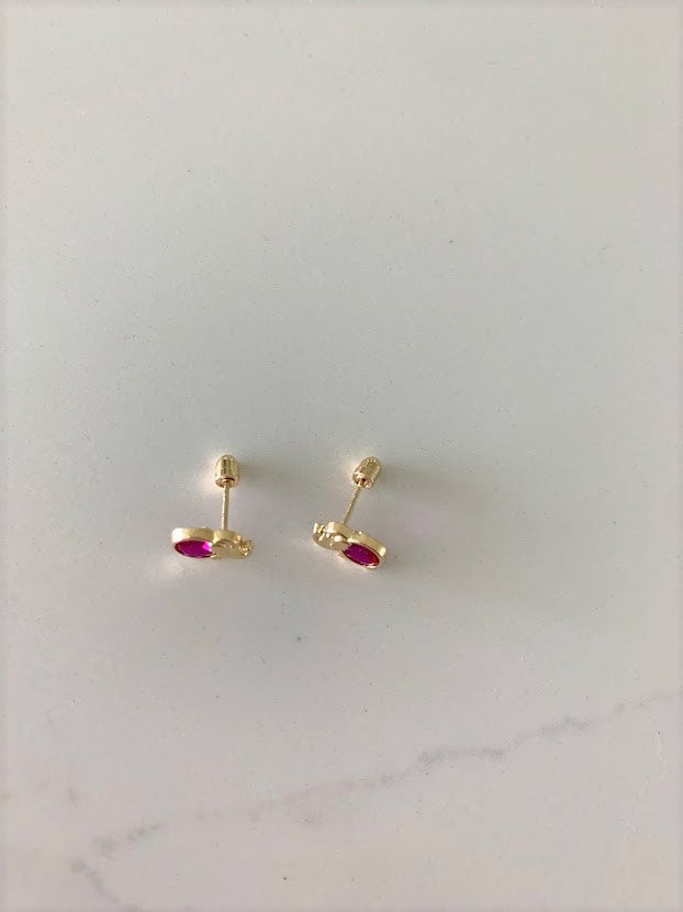 14K Bezel Fuchsia Elephant Earrings, Dainty Earrings, Women Earrings, Kid Earrings, Solid Gold Elephant, Fuchsia Elephants, Gold Earrings