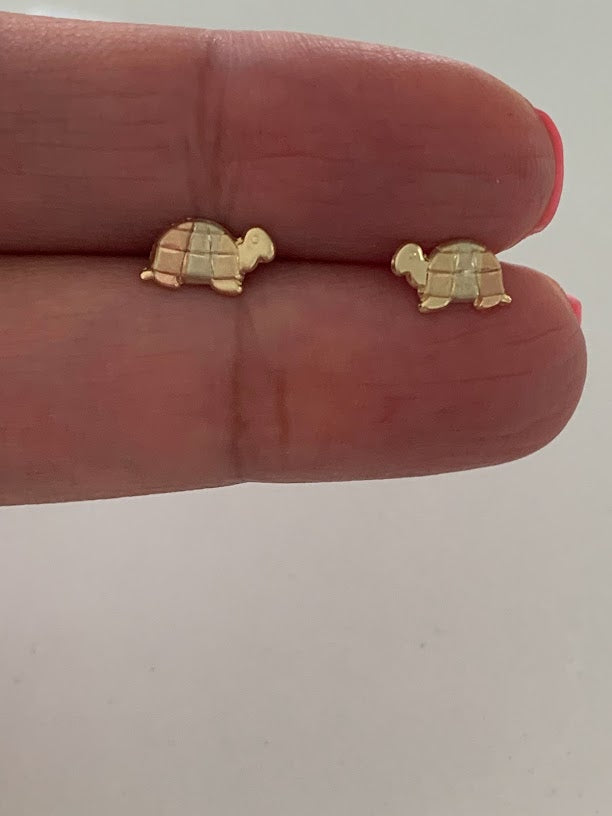 14K Tricolor Turtle Earrings, Dainty Earrings, Women Earrings, Kid Earrings, Solid Gold Turtles, Three Gold Turtles, Gold Earrings