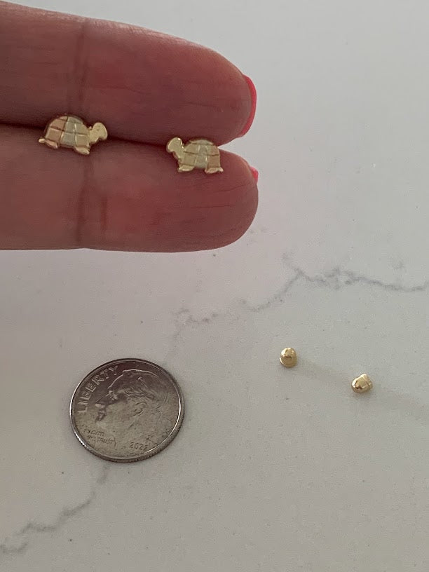 14K Tricolor Turtle Earrings, Dainty Earrings, Women Earrings, Kid Earrings, Solid Gold Turtles, Three Gold Turtles, Gold Earrings