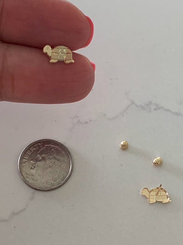 14K Tricolor Turtle Earrings, Dainty Earrings, Women Earrings, Kid Earrings, Solid Gold Turtles, Three Gold Turtles, Gold Earrings