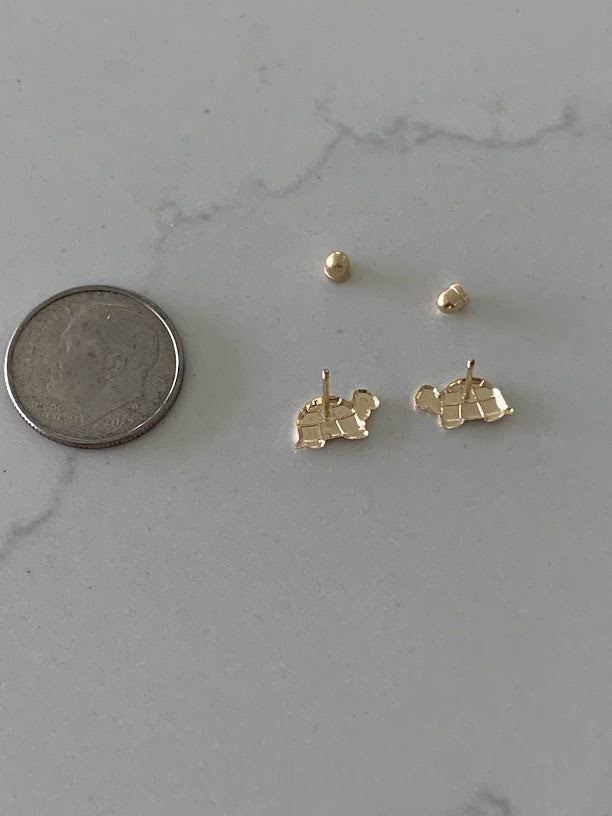 14K Tricolor Turtle Earrings, Dainty Earrings, Women Earrings, Kid Earrings, Solid Gold Turtles, Three Gold Turtles, Gold Earrings