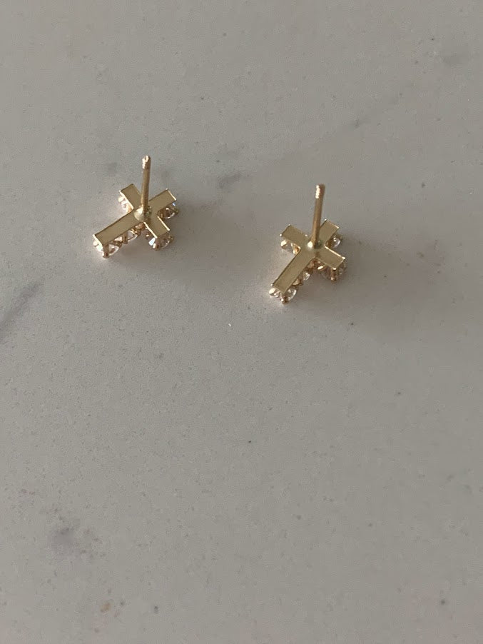 14K Gold Cross Earrings | Dainty Cubic Zirconia Cross Earrings | Gold Cross Studs | Minimalist Earrings | Baptism or Confirmation Gift