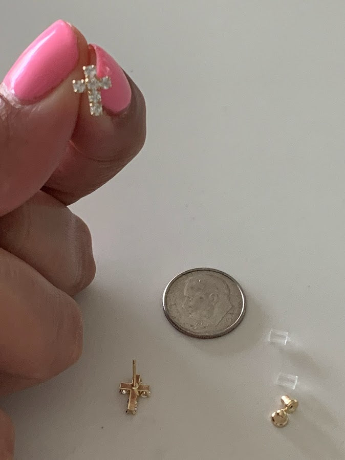 14K Gold Cross Earrings | Dainty Cubic Zirconia Cross Earrings | Gold Cross Studs | Minimalist Earrings | Baptism or Confirmation Gift