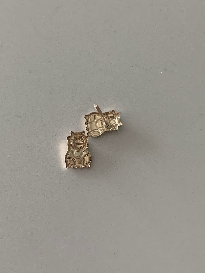 14K Solid Yellow Gold Cow Earrings, Enamel Cow Earrings, Girl Earrings, Children Earring, Girl Studs