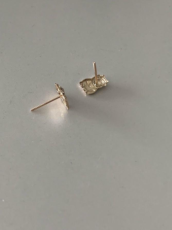 14K Solid Yellow Gold Cow Earrings, Enamel Cow Earrings, Girl Earrings, Children Earring, Girl Studs