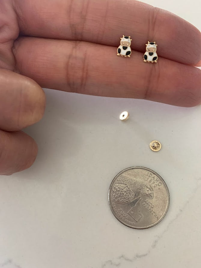14K Solid Yellow Gold Cow Earrings, Enamel Cow Earrings, Girl Earrings, Children Earring, Girl Studs
