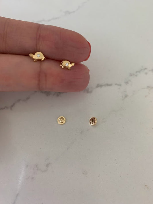 18K Gold Turtle Earrings, CZ Turtle Earrings, Girl Earrings, Children Earring, Girl Studs, Toddler Studs, Real Gold