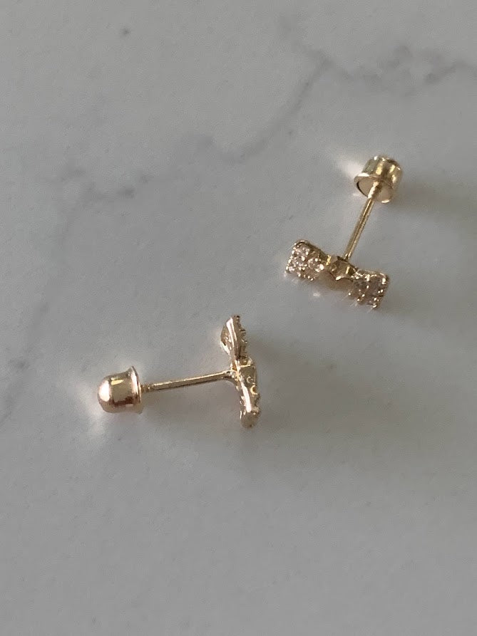 14K Solid Gold Bow Earrings, Screw backs, Solid Gold, Gold Bow Earrings, Dainty Ribbon Bow Stud Earrings