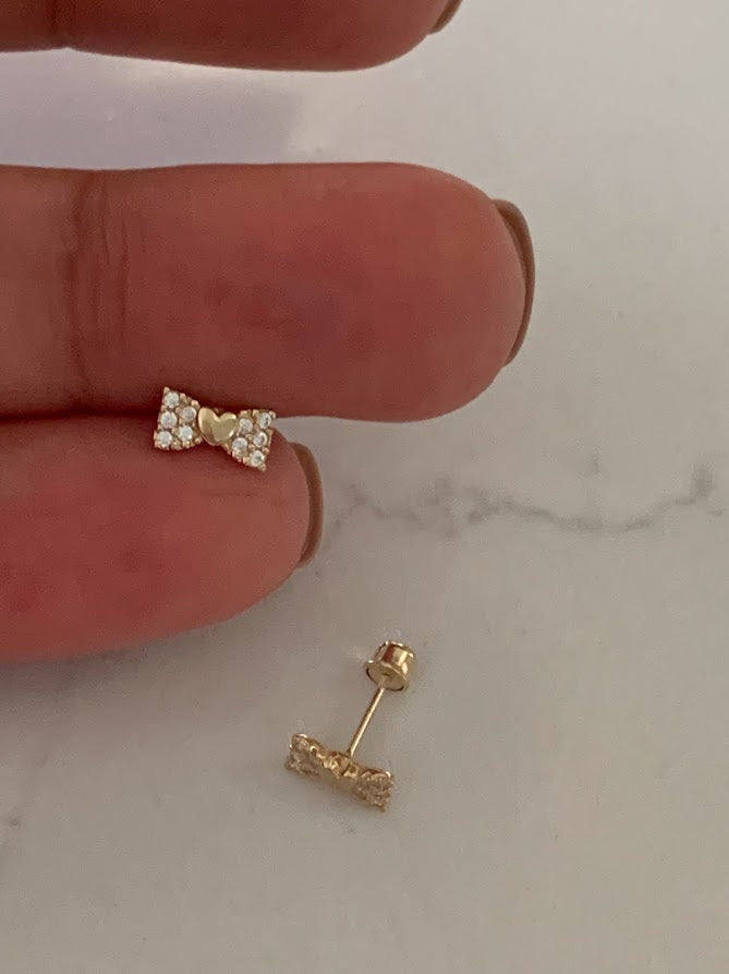 14K Solid Gold Bow Earrings, Screw backs, Solid Gold, Gold Bow Earrings, Dainty Ribbon Bow Stud Earrings