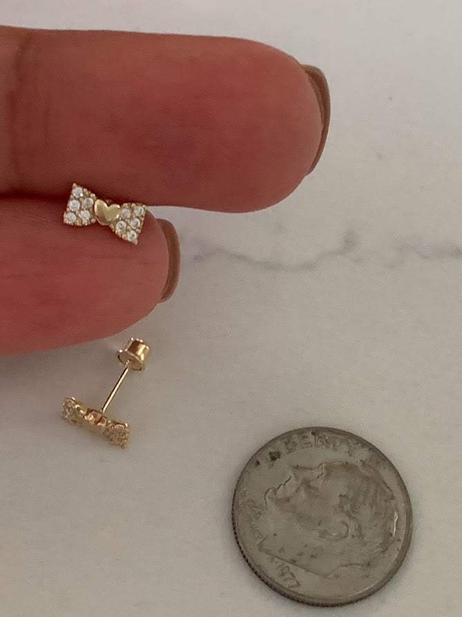 14K Solid Gold Bow Earrings, Screw backs, Solid Gold, Gold Bow Earrings, Dainty Ribbon Bow Stud Earrings