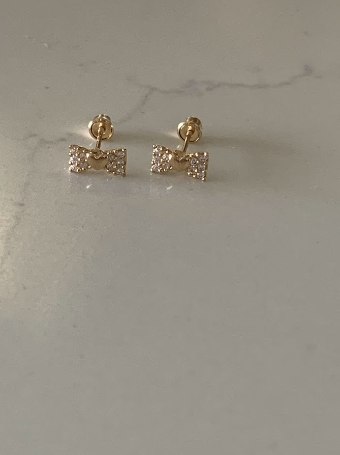 14K Solid Gold Bow Earrings, Screw backs, Solid Gold, Gold Bow Earrings, Dainty Ribbon Bow Stud Earrings